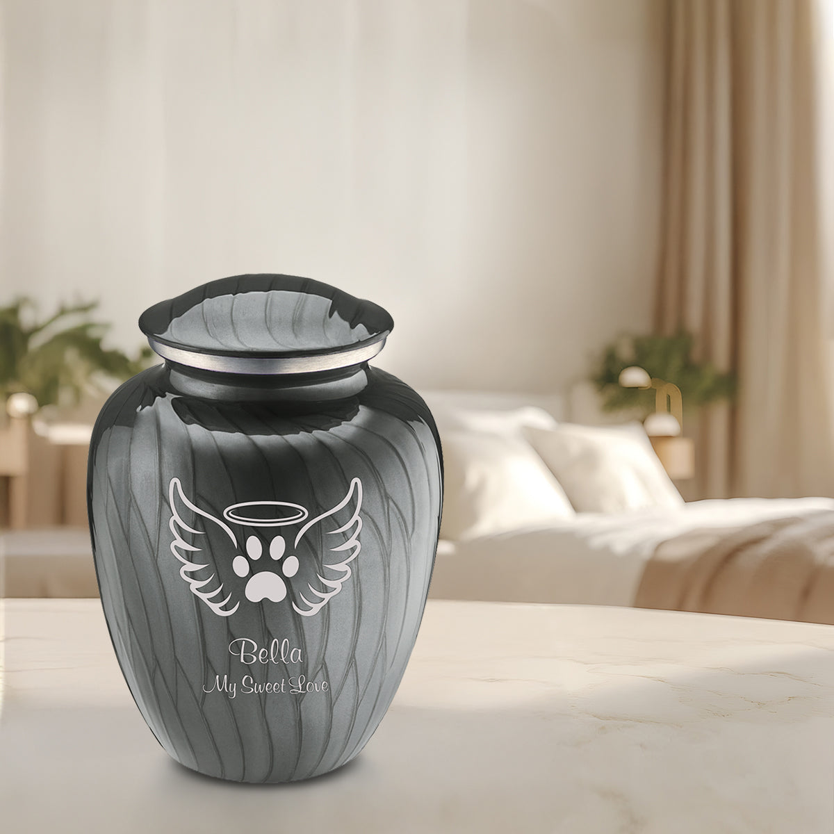 Large Embrace Pearl Silver Pet Angel Wings Cremation Urn