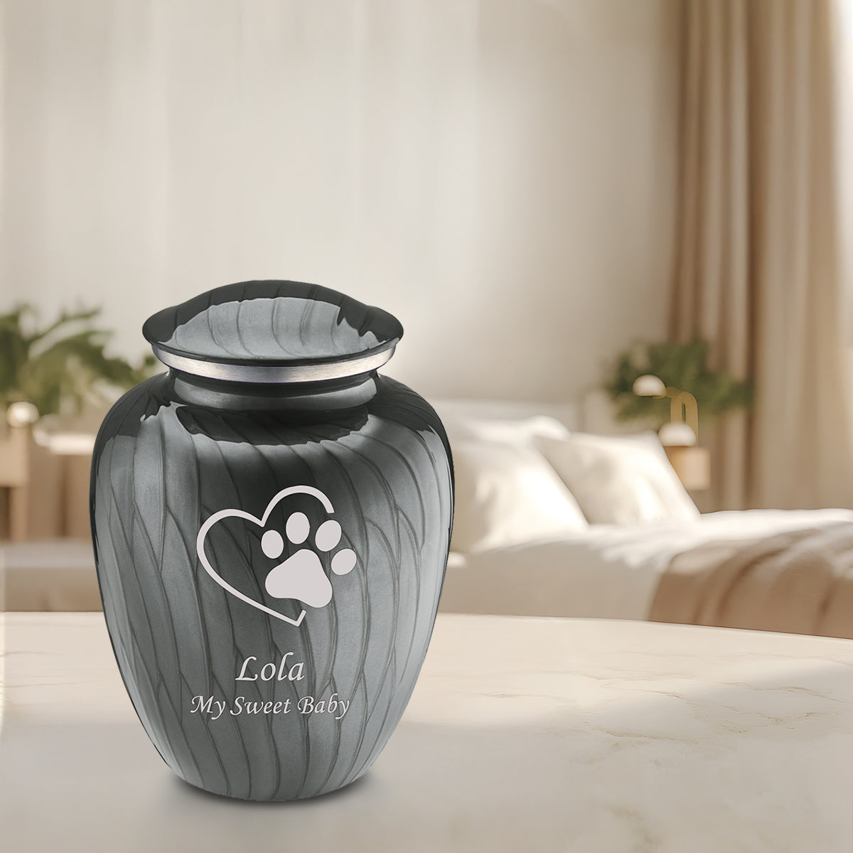 Large Embrace Pearl Silver Single Paw Heart Pet Cremation Urn
