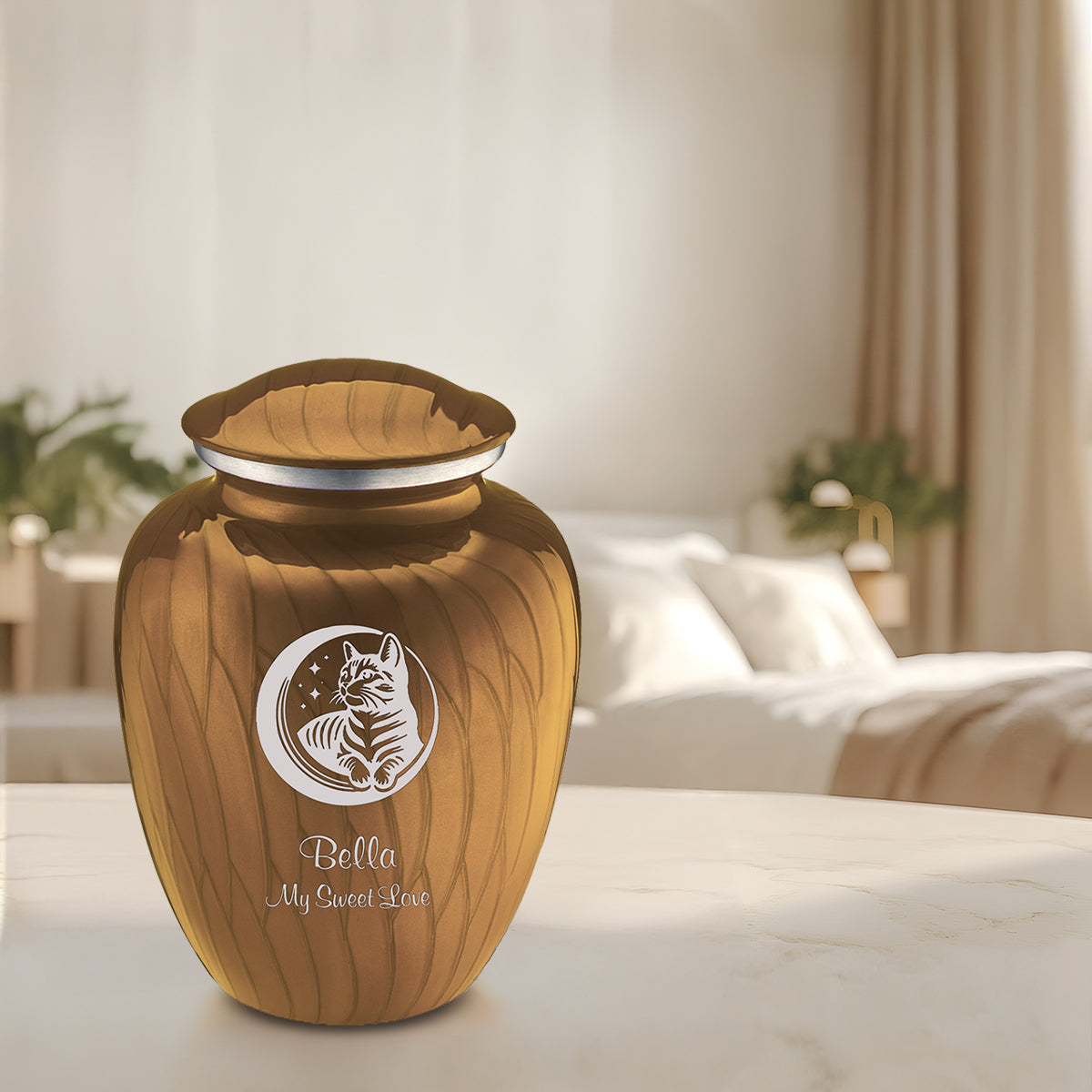 Large Embrace Pearl Gold Pet Cute Cat Cremation Urn