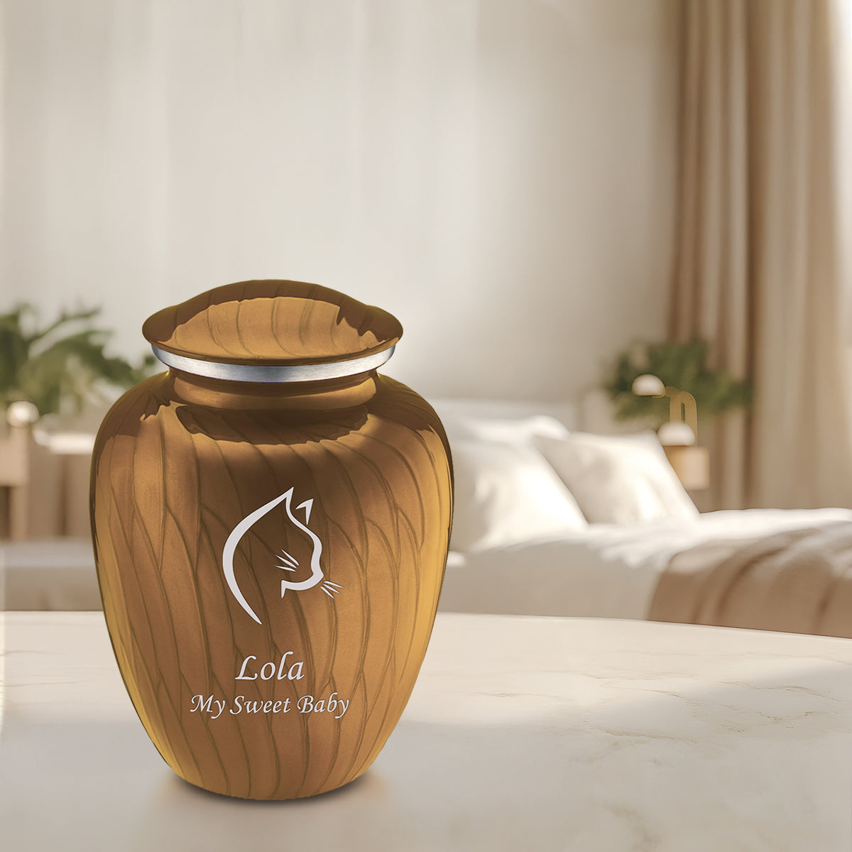 Large Embrace Pearl Gold Cat Pet Cremation Urn