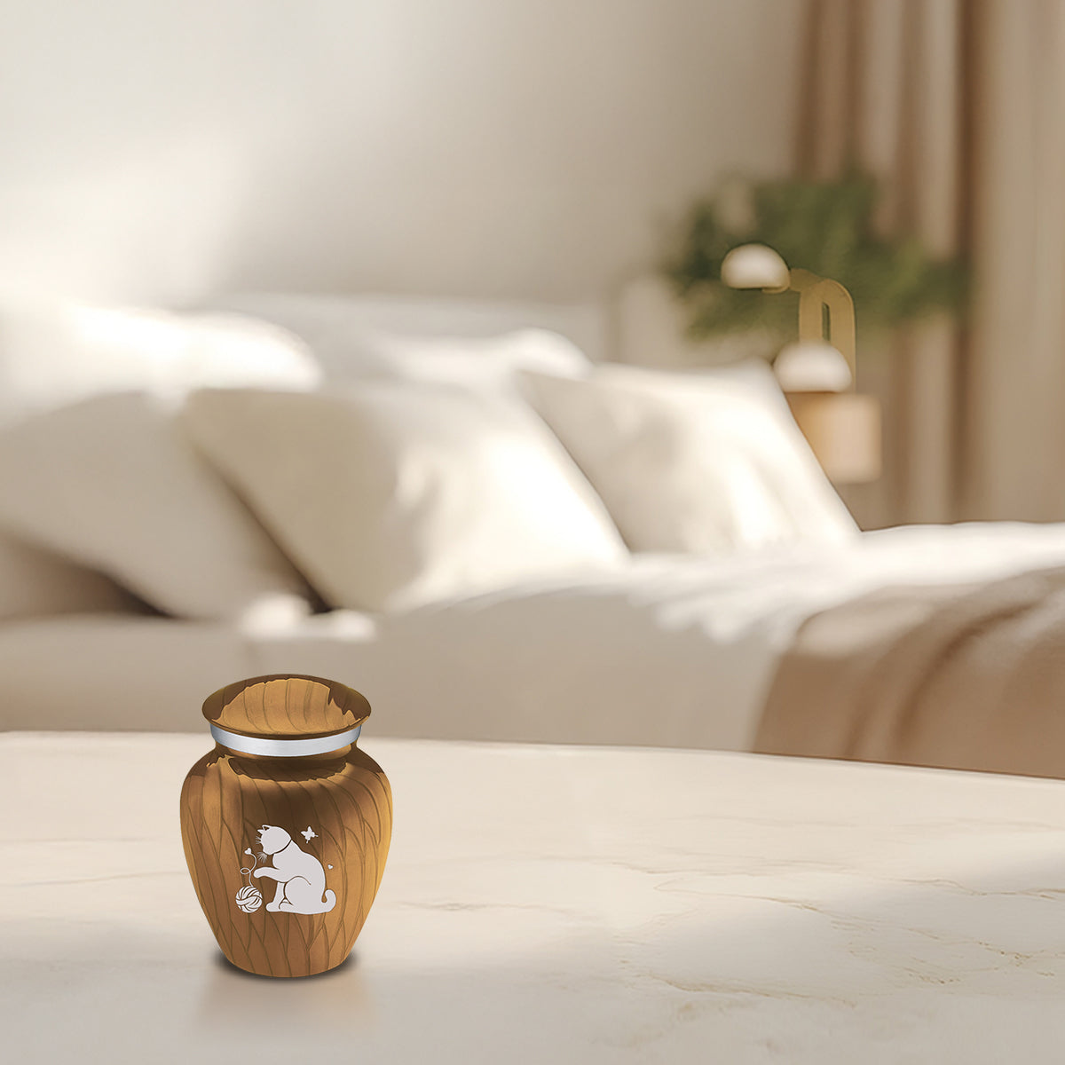 Keepsake Embrace Pearl Gold Pet Fun Cat Cremation Urn