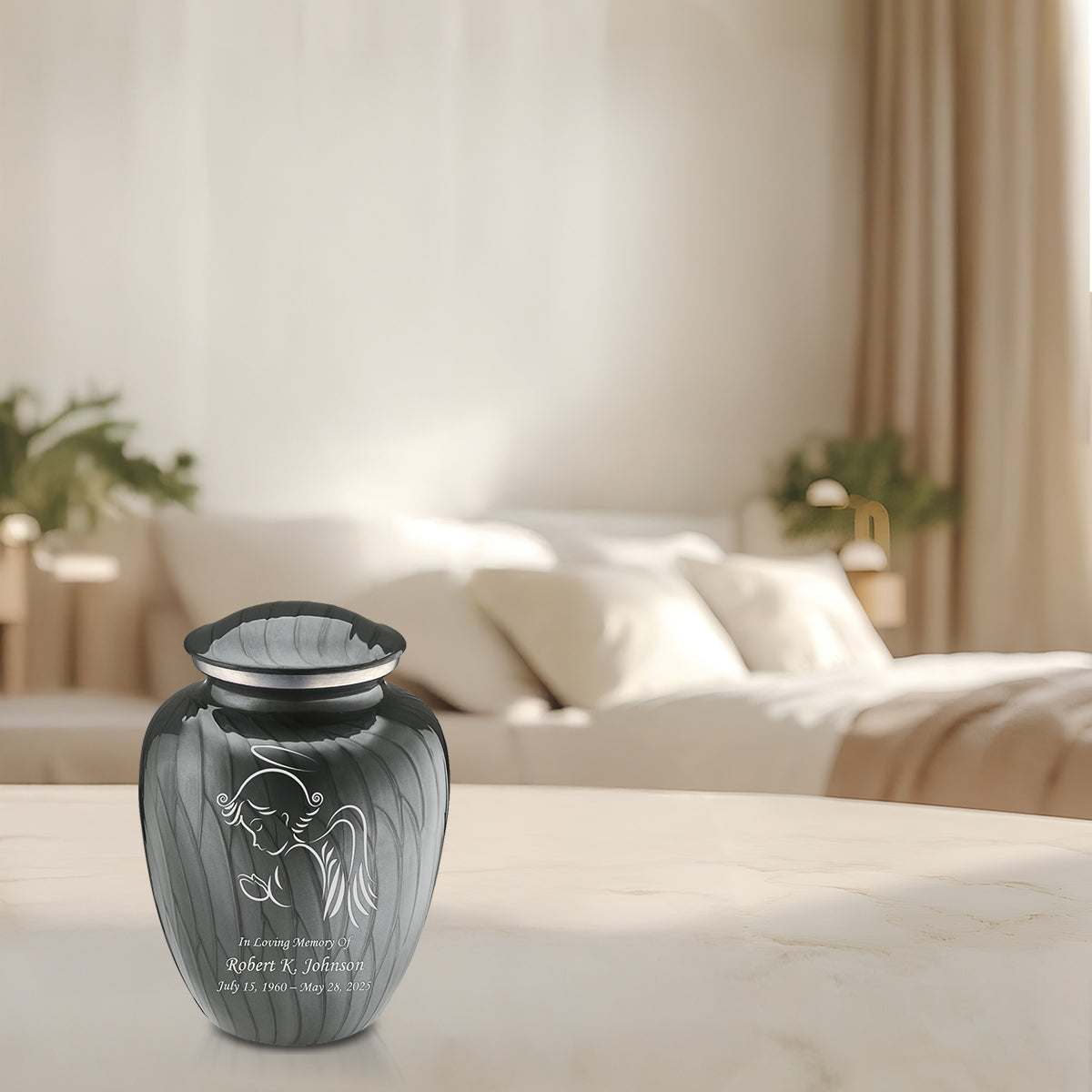 Medium Embrace Pearl Silver Angel Cremation Urn