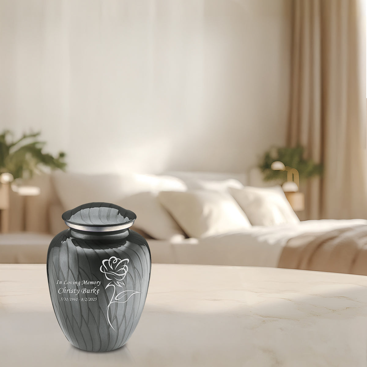 Medium Embrace Pearl Silver Rose Cremation Urn