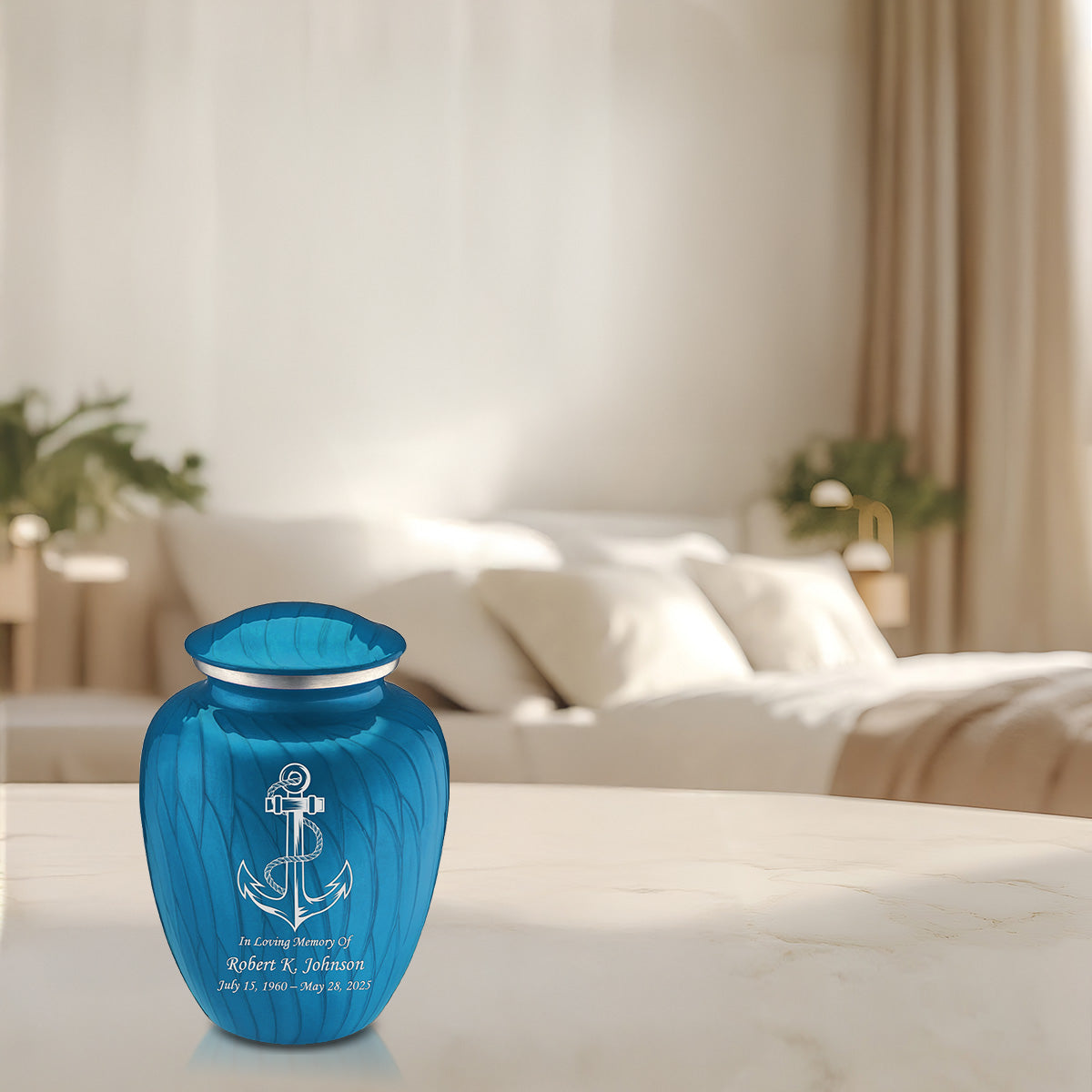 Medium Embrace Pearl Racing Blue Anchor Cremation Urn