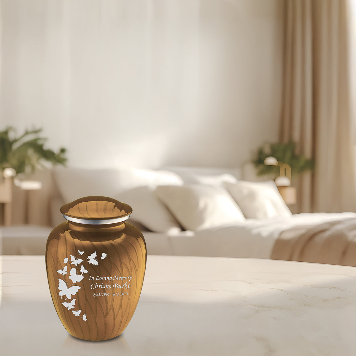 Medium Embrace Pearl Gold Butterfly Cremation Urn