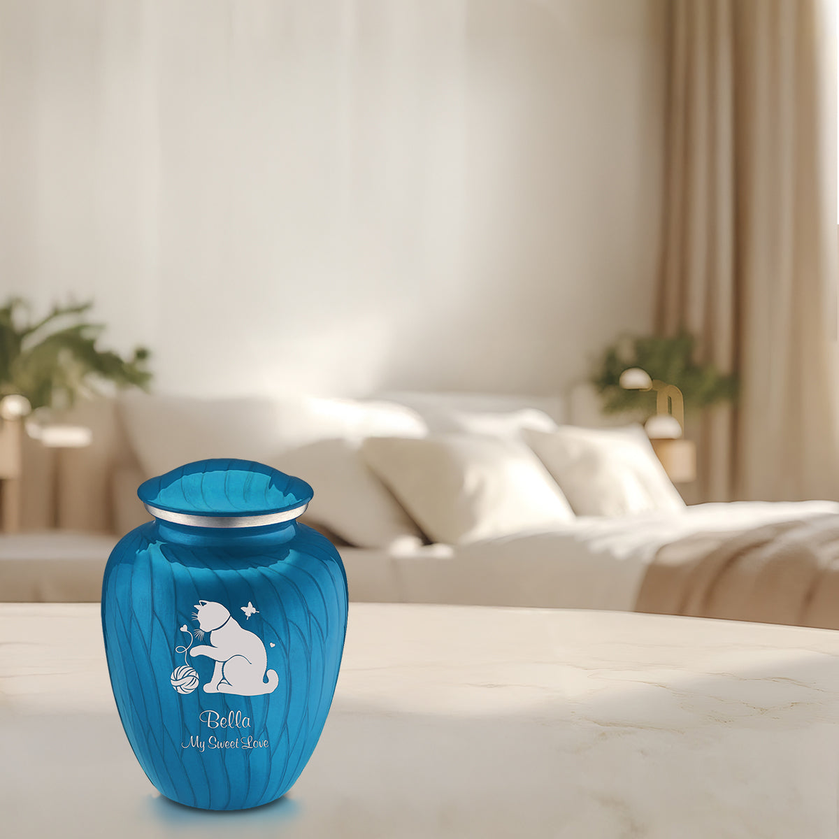 Medium Embrace Pearl Racing Blue Pet Fun Cat Cremation Urn