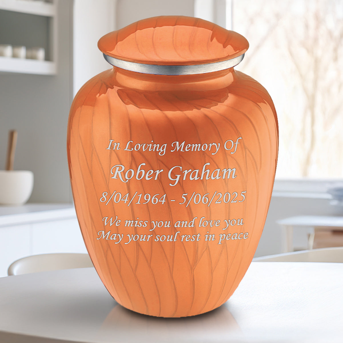Adult Embrace Pearl Orange Custom Engraved Cremation Urn