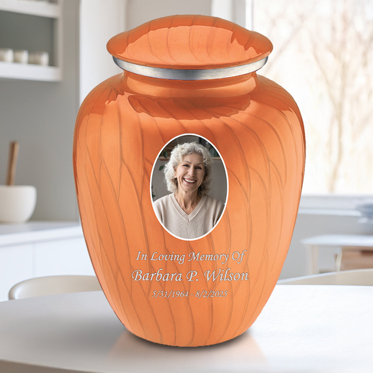 Adult Embrace Pearl Orange Portrait Cremation Urn