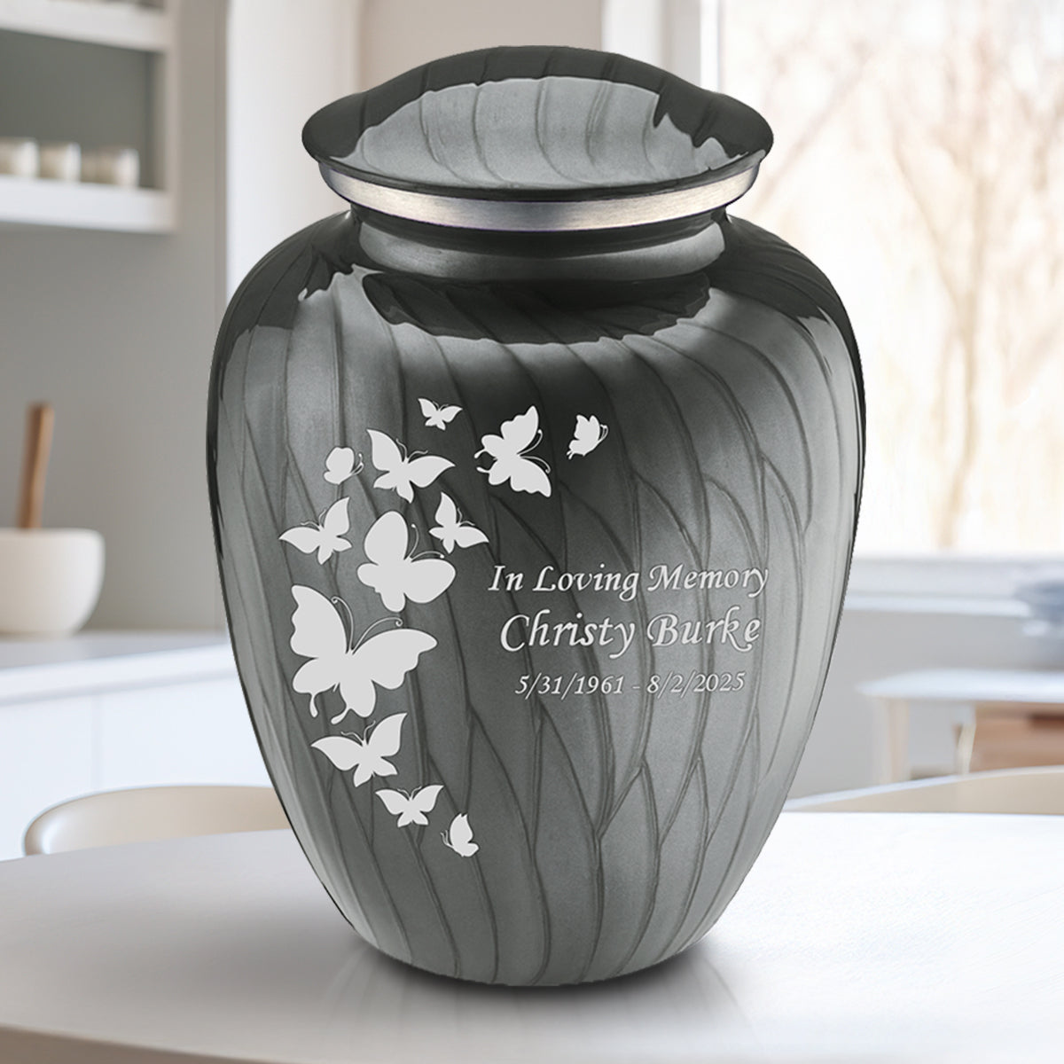 Adult Embrace Pearl Silver Butterfly Cremation Urn