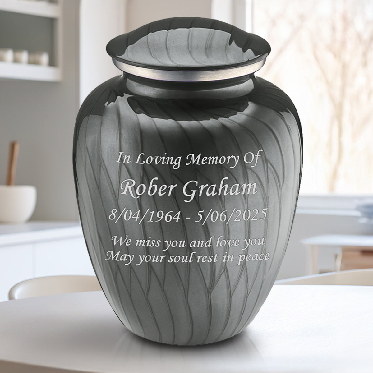 Adult Embrace Pearl Silver Custom Engraved Cremation Urn