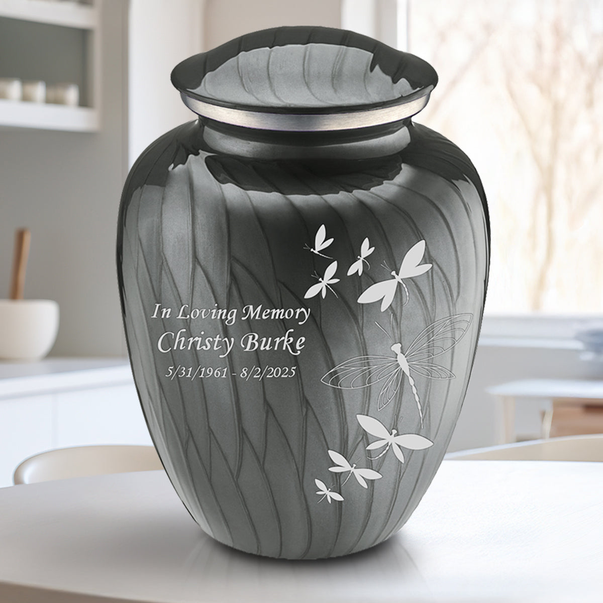 Adult Embrace Pearl Silver Dragonflies Cremation Urn