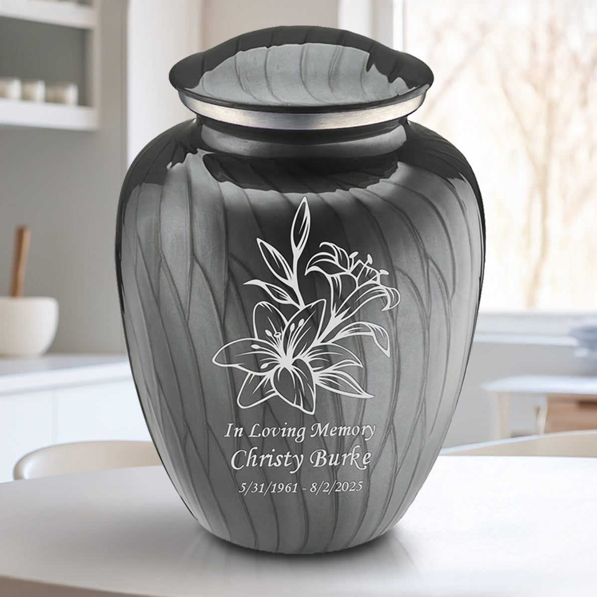 Adult Embrace Pearl Silver Lily Cremation Urn