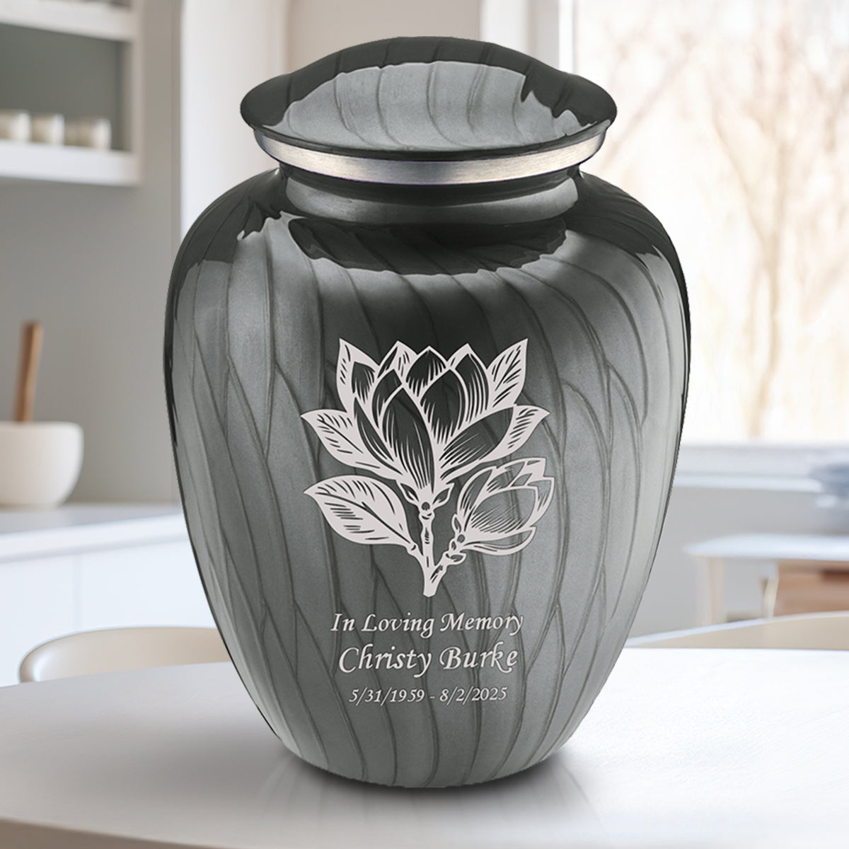 Adult Embrace Pearl Silver Magnolia Flower Cremation Urn