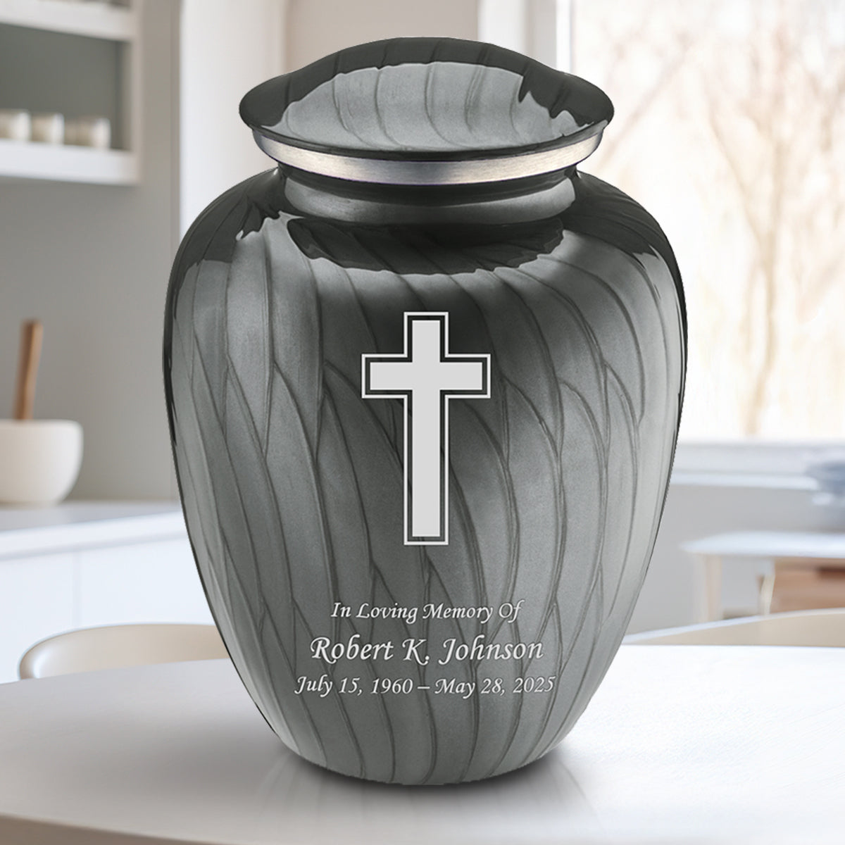 Adult Embrace Pearl Silver Simple Cross Cremation Urn