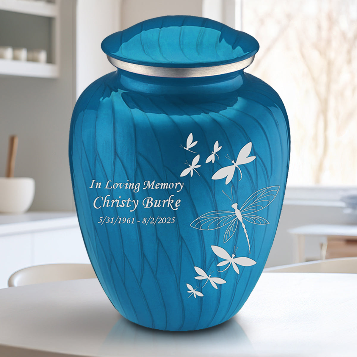 Adult Embrace Pearl Racing Blue Dragonflies Cremation Urn