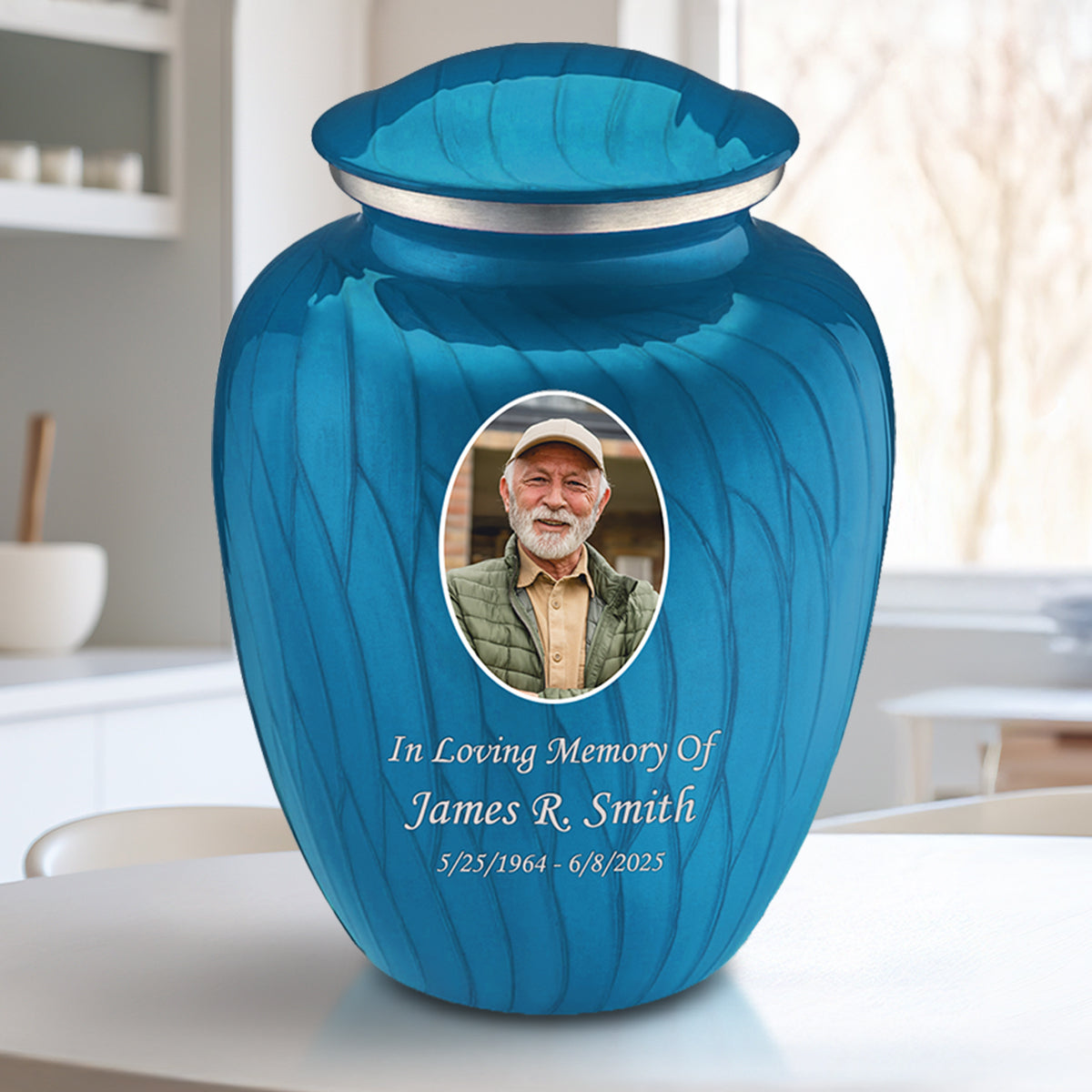Adult Embrace Pearl Racing Blue Portrait Cremation Urn