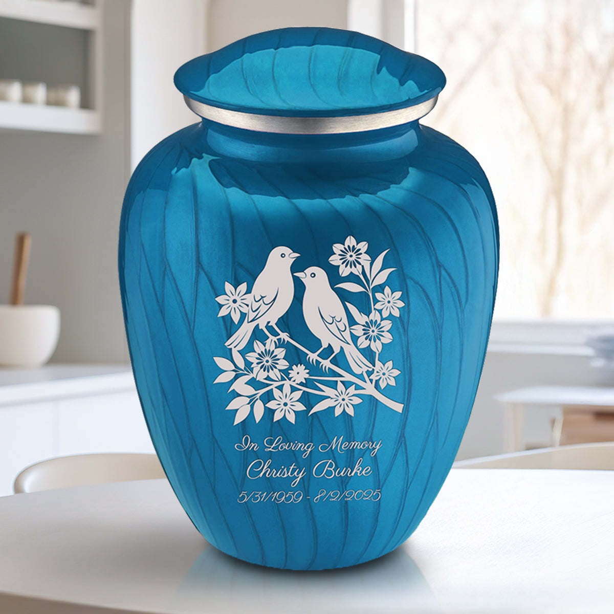 Adult Embrace Pearl Racing Blue Songbirds Cremation Urn