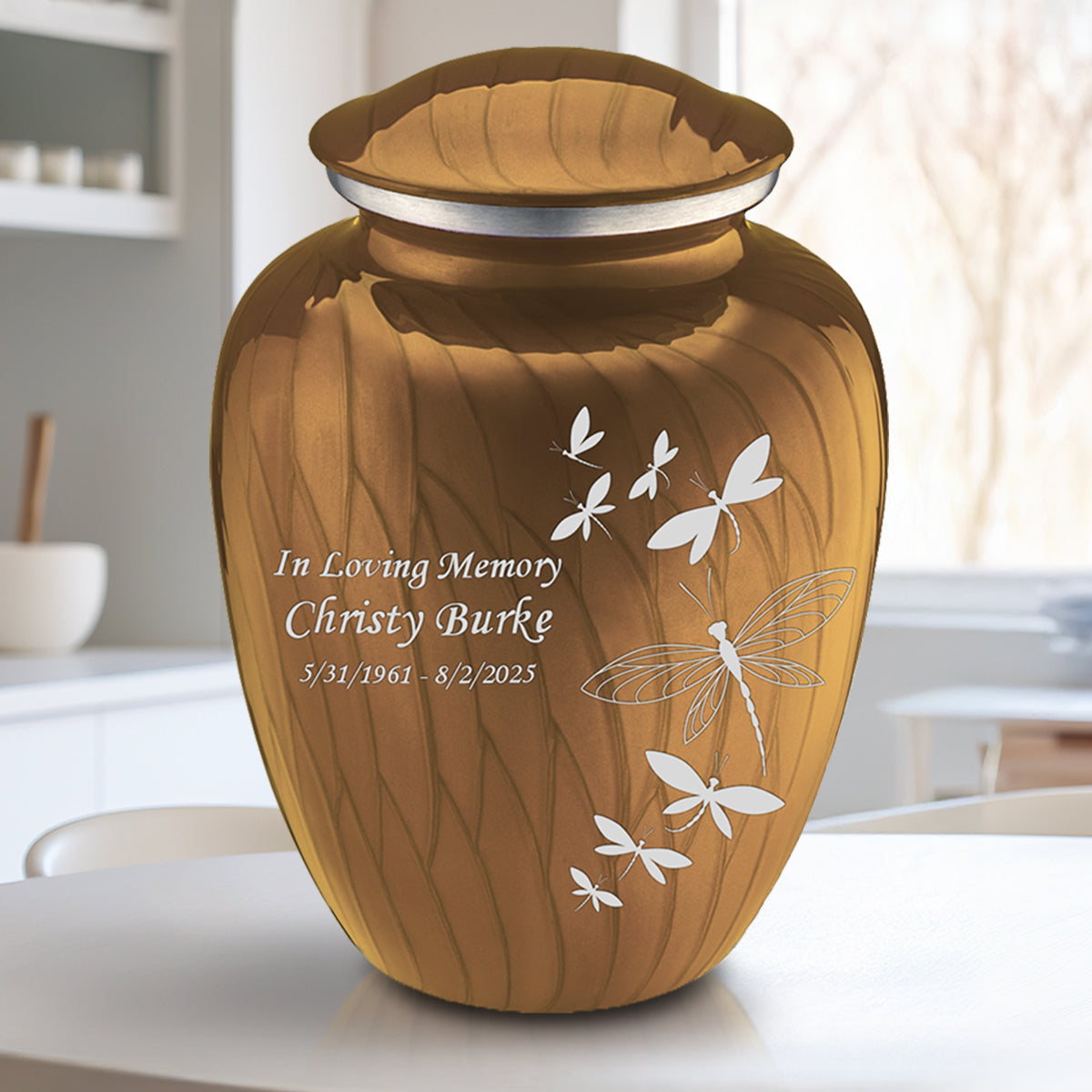 Adult Embrace Pearl Gold Dragonflies Cremation Urn