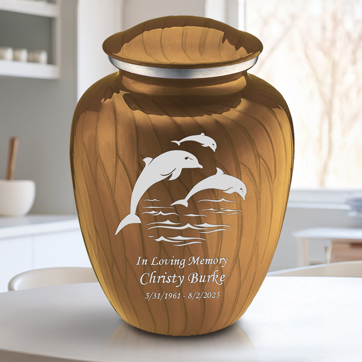 Adult Embrace Pearl Gold Dolphin Cremation Urn