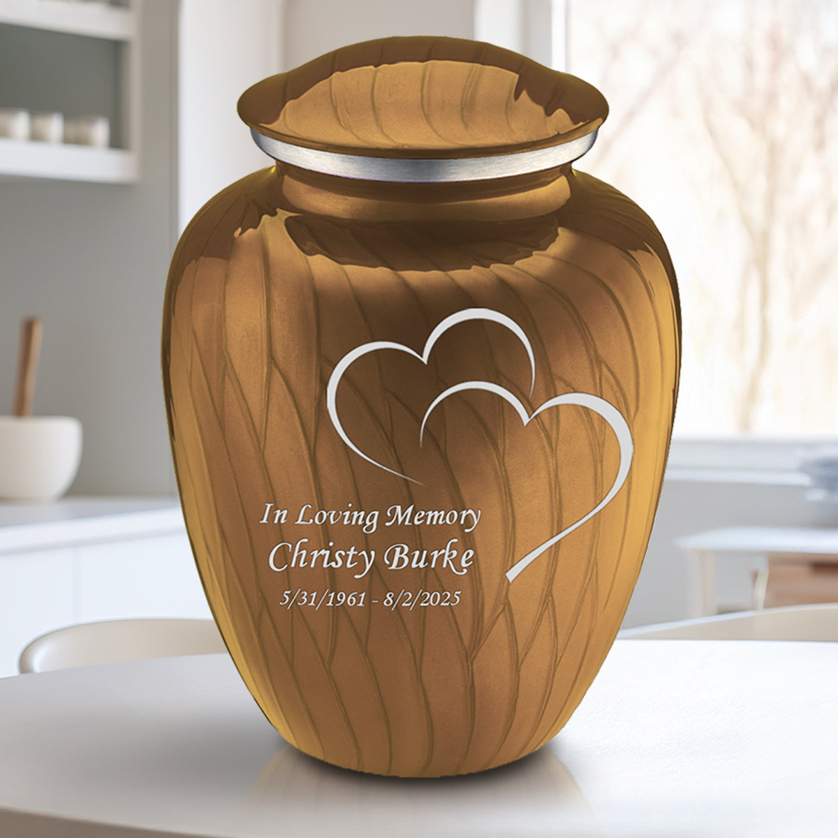 Adult Embrace Pearl Gold Hearts Cremation Urn