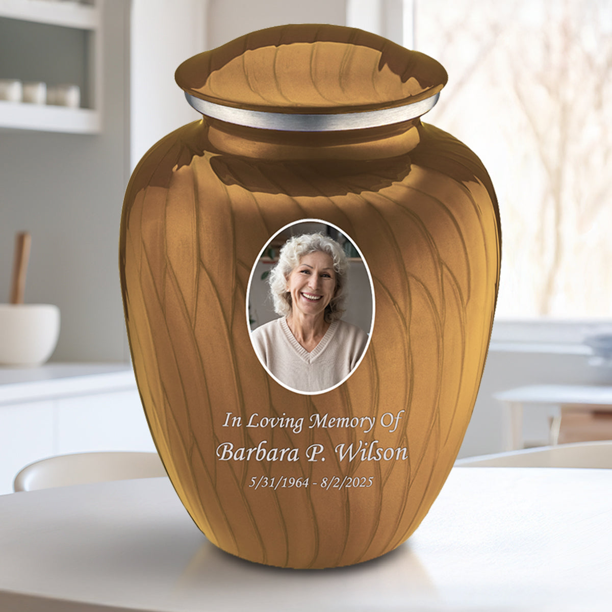 Adult Embrace Pearl Gold Portrait Cremation Urn