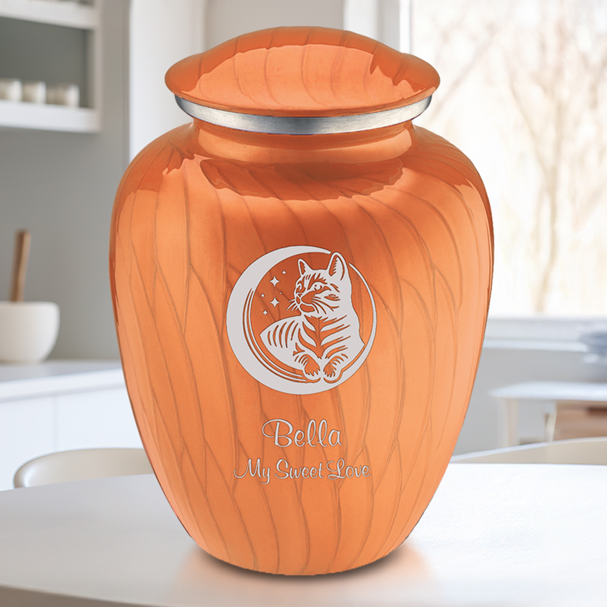 Large Embrace Pearl Orange Pet Cute Cat Cremation Urn