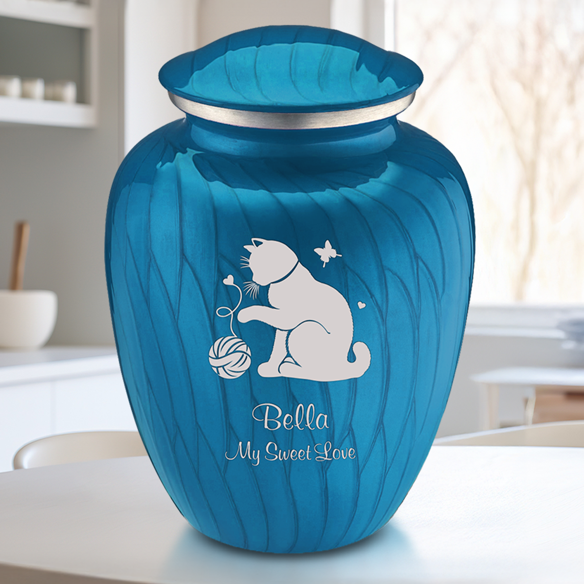 Large Embrace Pearl Racing Blue Pet Fun Cat Cremation Urn