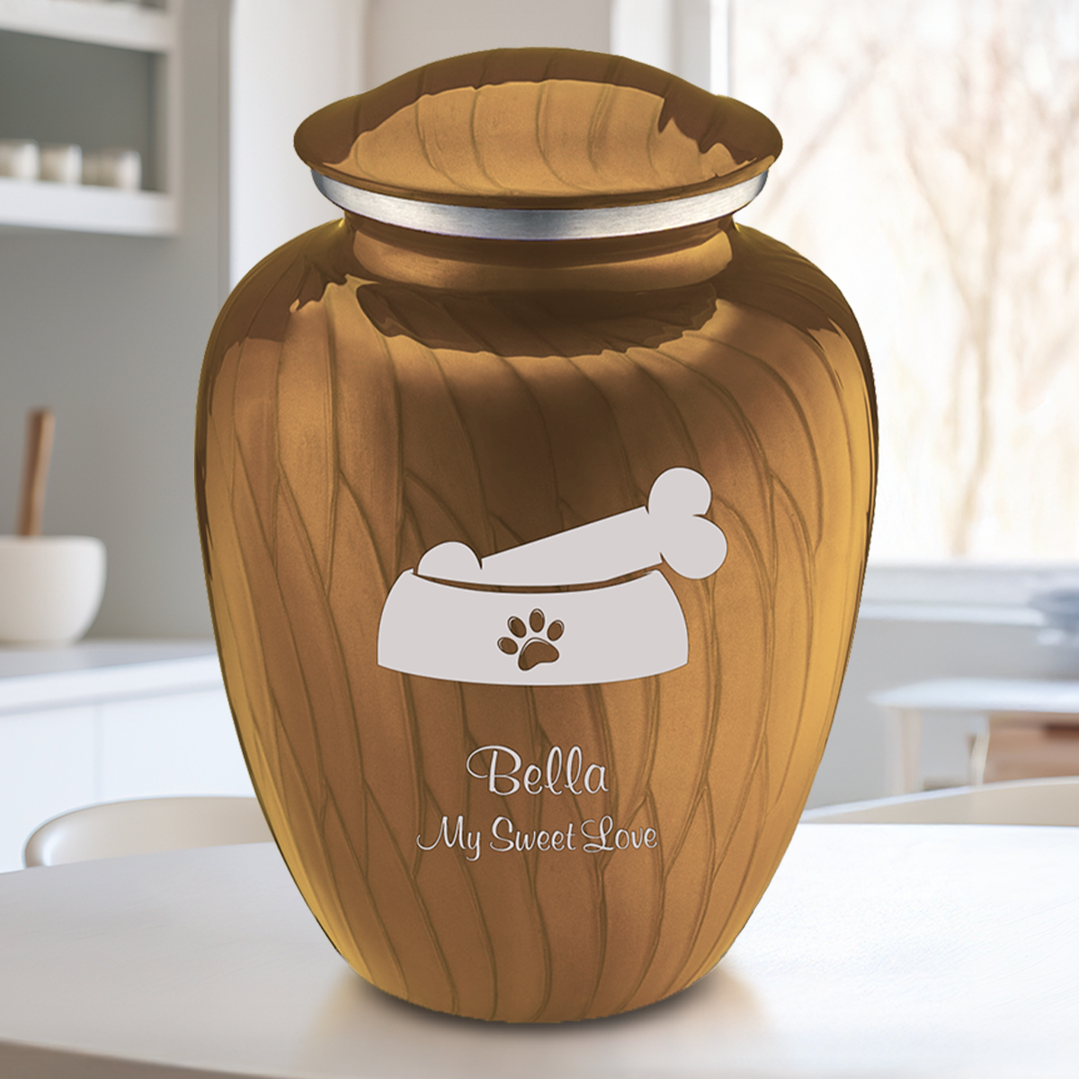 Large Embrace Pearl Gold Pet Dog Bone Cremation Urn