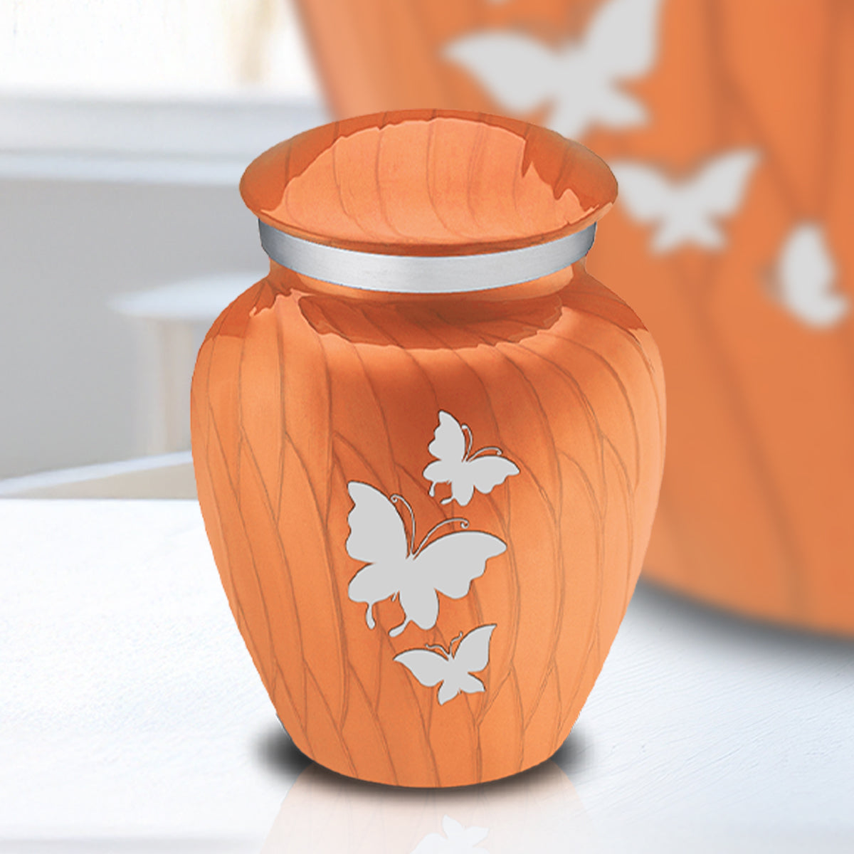 Keepsake Embrace Pearl Orange Butterflies Cremation Urn