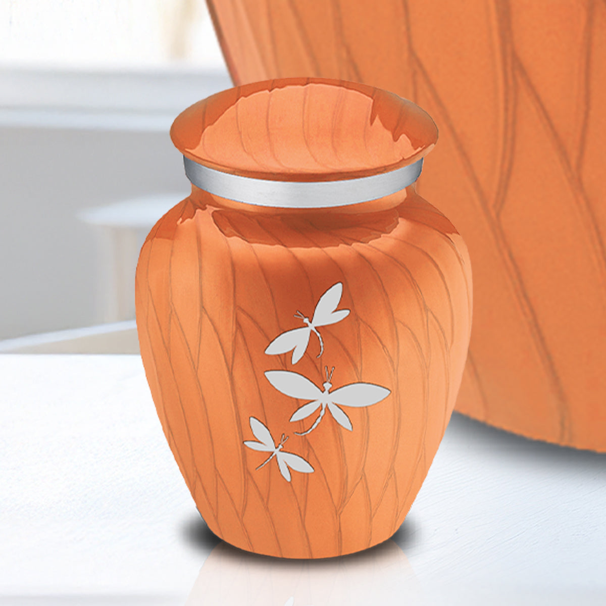Keepsake Embrace Pearl Orange Dragonflies Cremation Urn