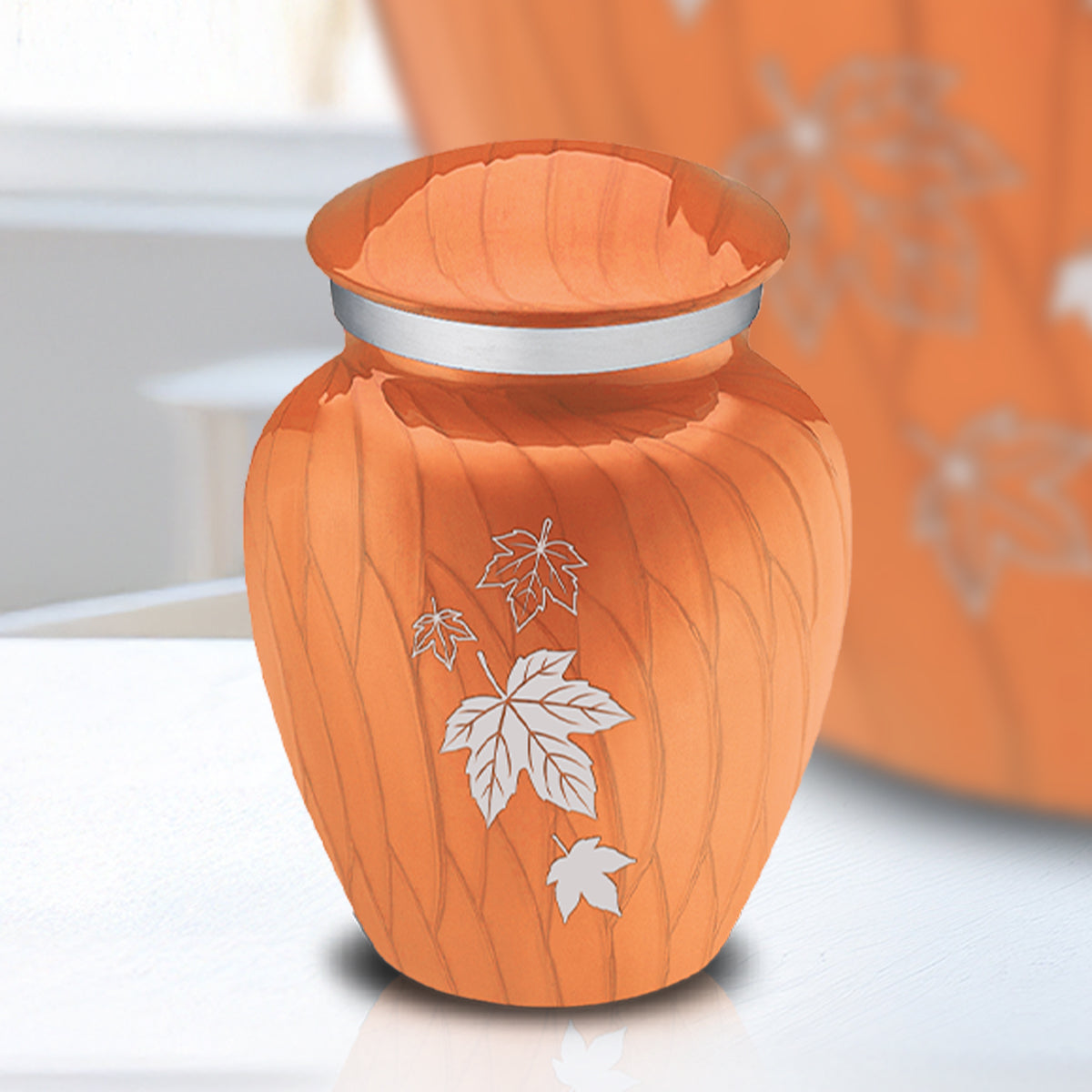 Keepsake Embrace Pearl Orange Falling Leaves Cremation Urn