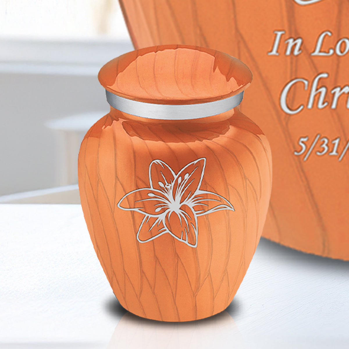 Keepsake Embrace Pearl Orange Lily Cremation Urn