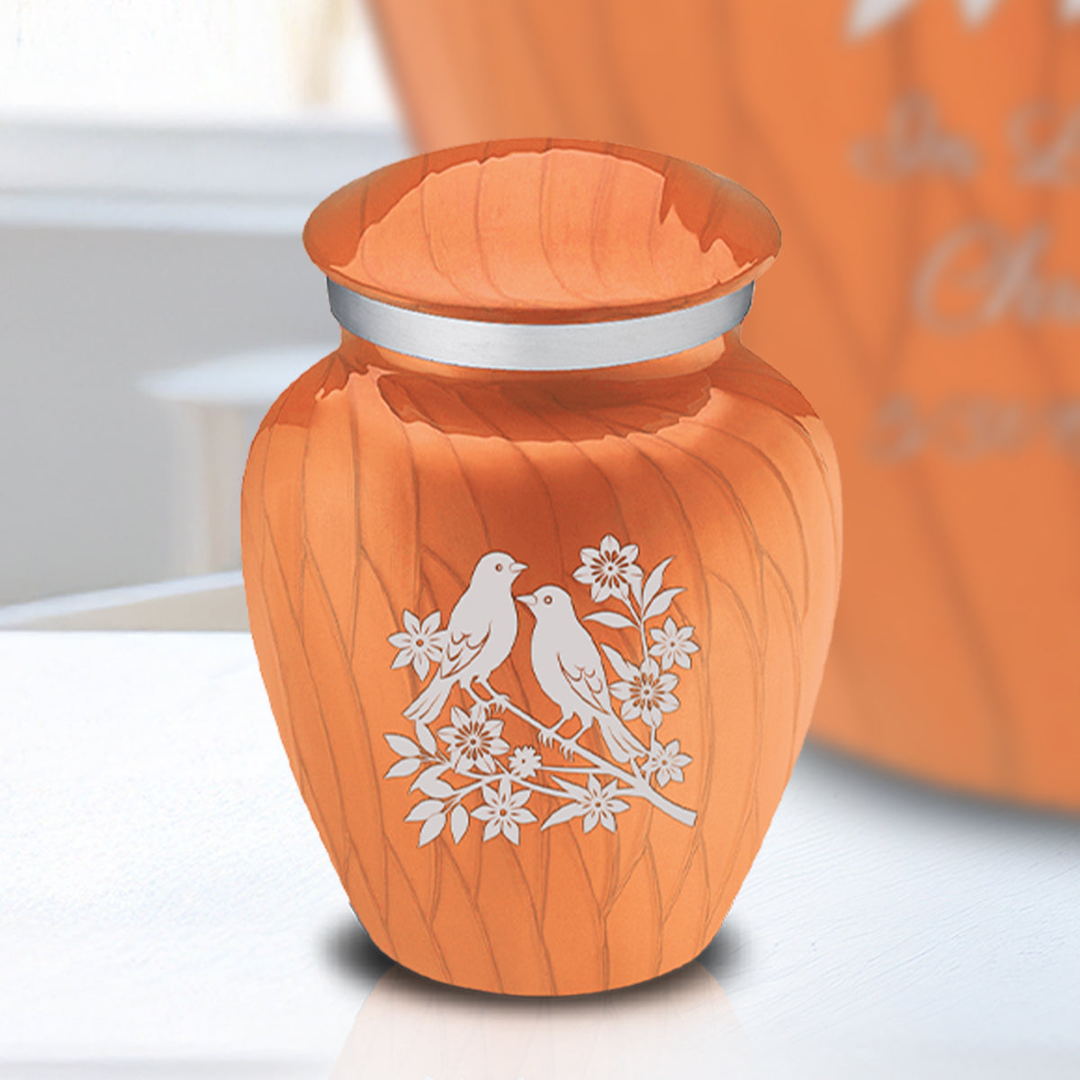 Keepsake Embrace Pearl Orange Songbirds Cremation Urn