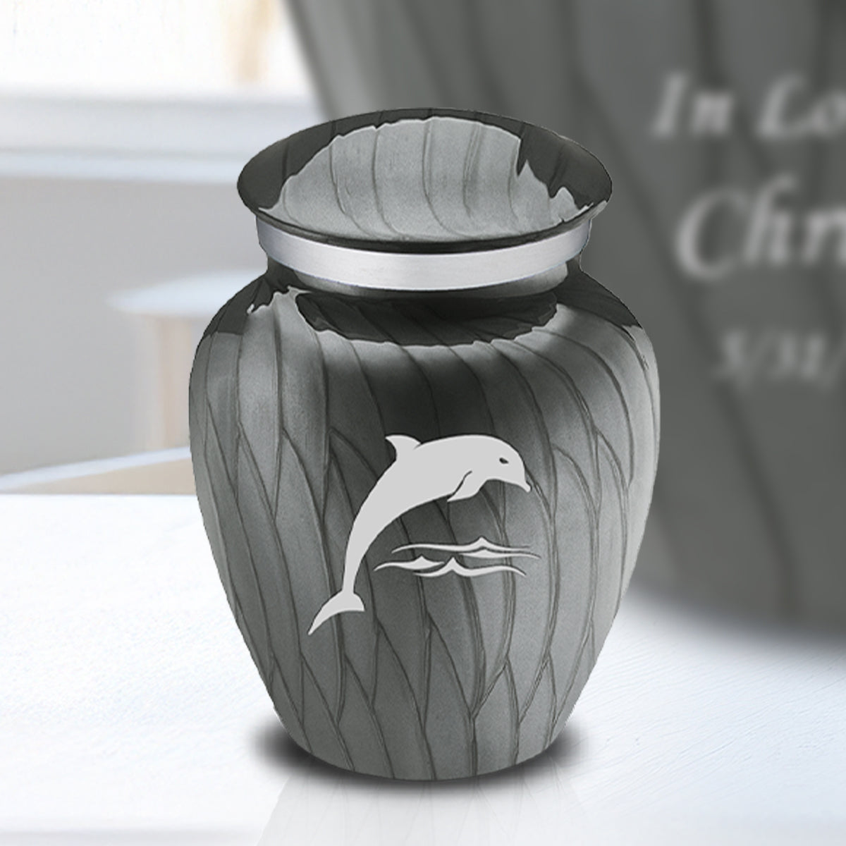 Keepsake Embrace Pearl Silver Dolphin Cremation Urn
