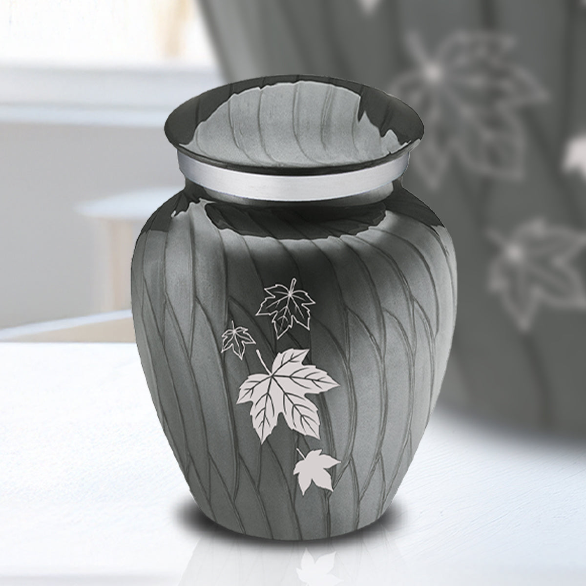 Keepsake Embrace Pearl Silver Falling Leaves Cremation Urn