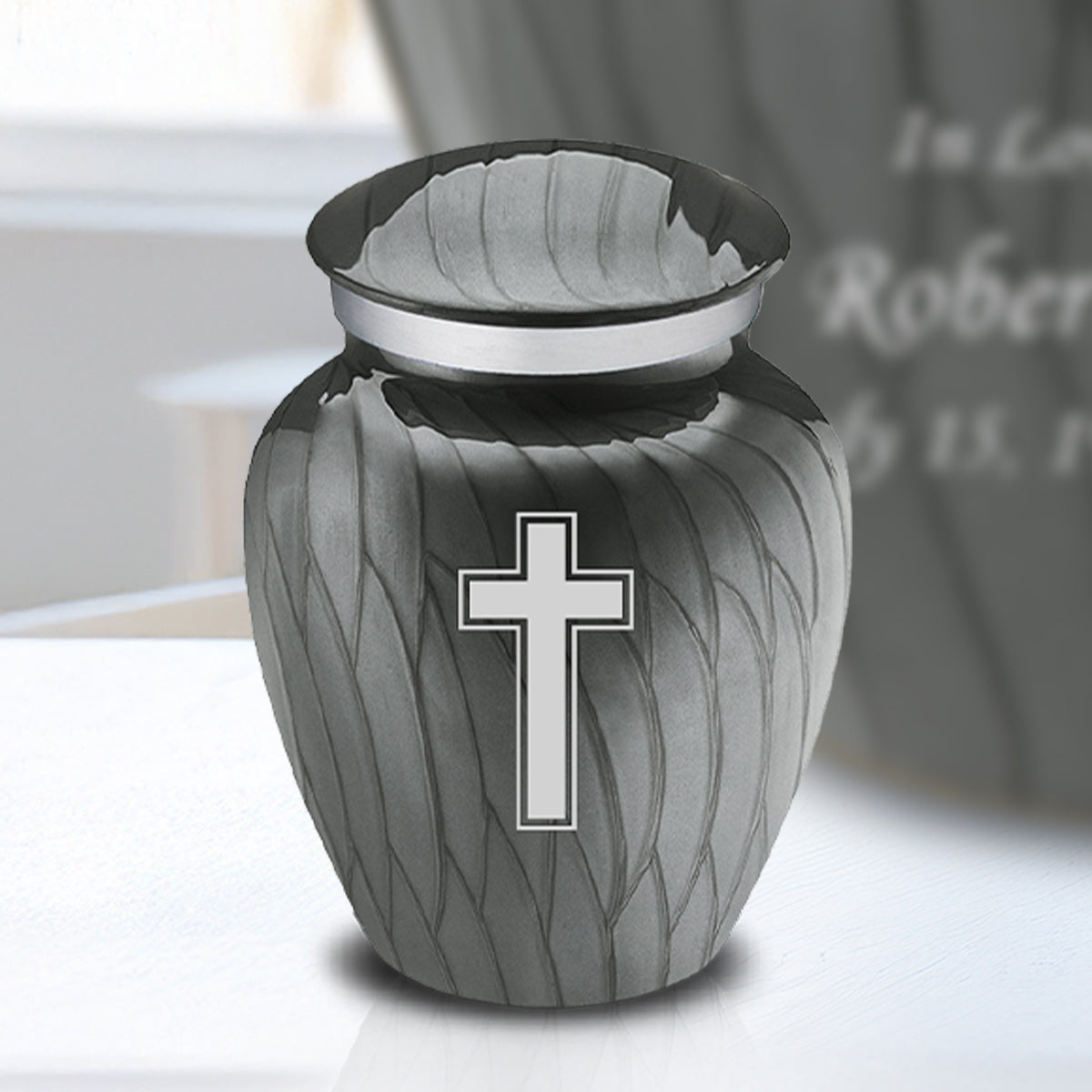 Keepsake Embrace Pearl Silver Simple Cross Cremation Urn