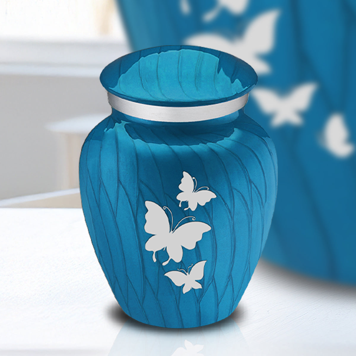 Keepsake Embrace Pearl Racing Blue Butterflies Cremation Urn