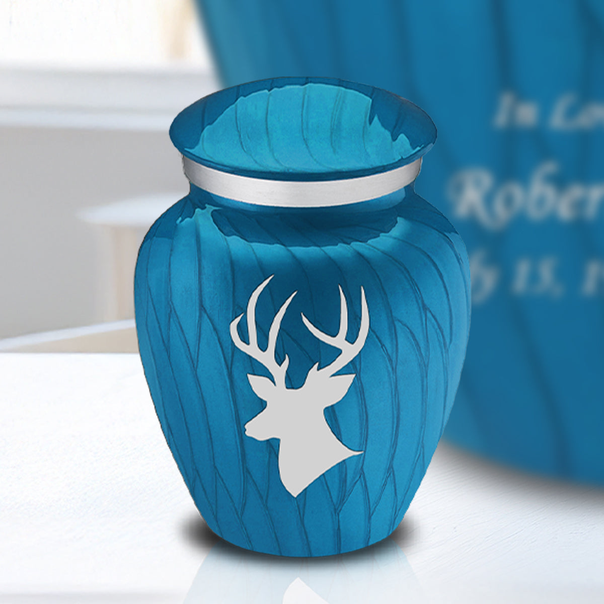 Keepsake Embrace Pearl Racing Blue Deer Cremation Urn