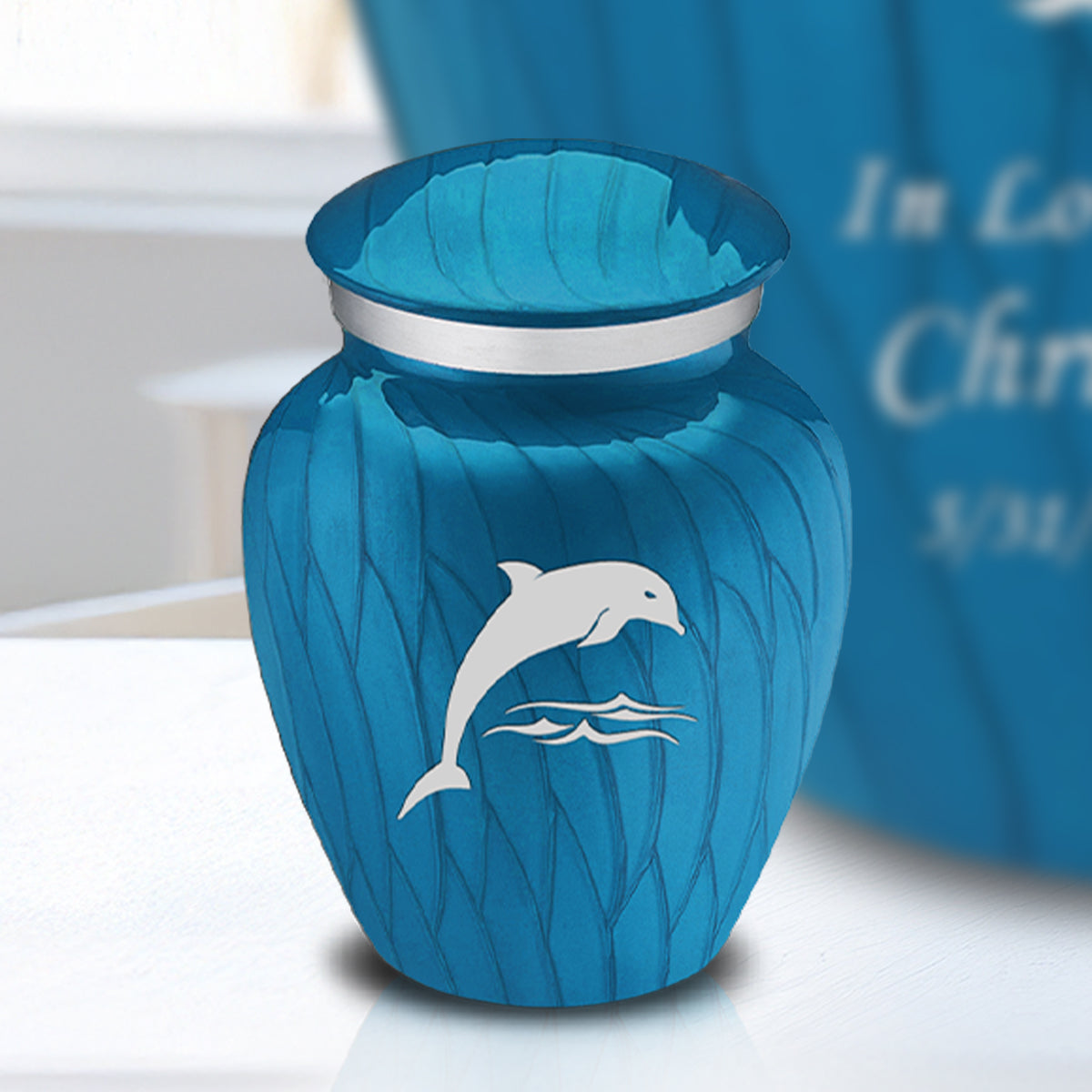 Keepsake Embrace Pearl Racing Blue Dolphin Cremation Urn