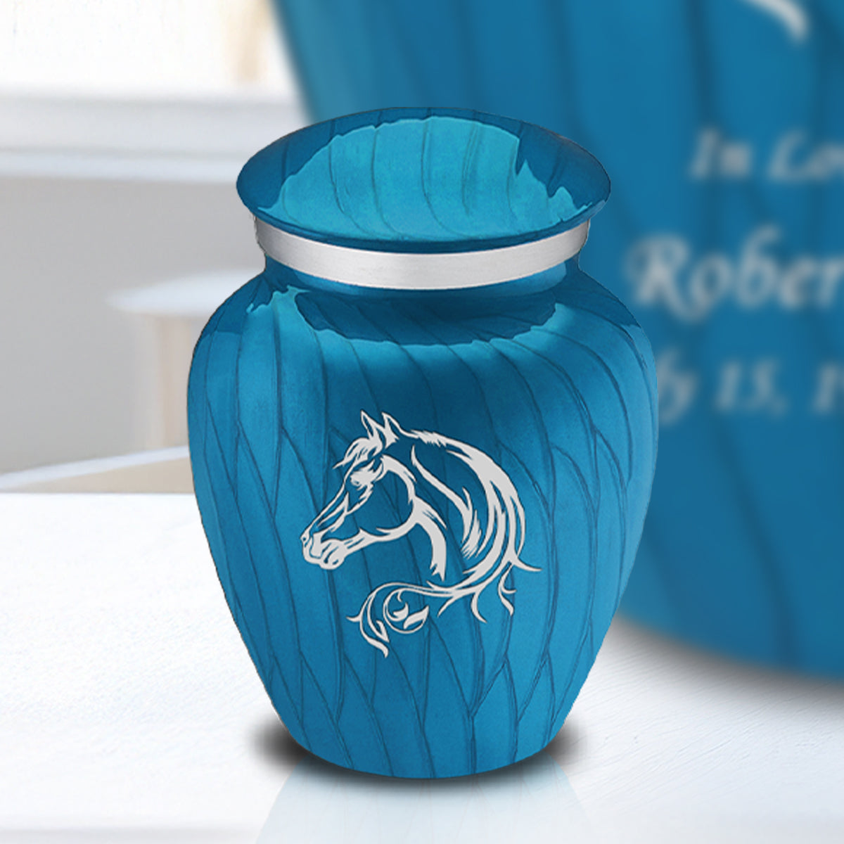 Keepsake Embrace Pearl Racing Blue Horse Cremation Urn