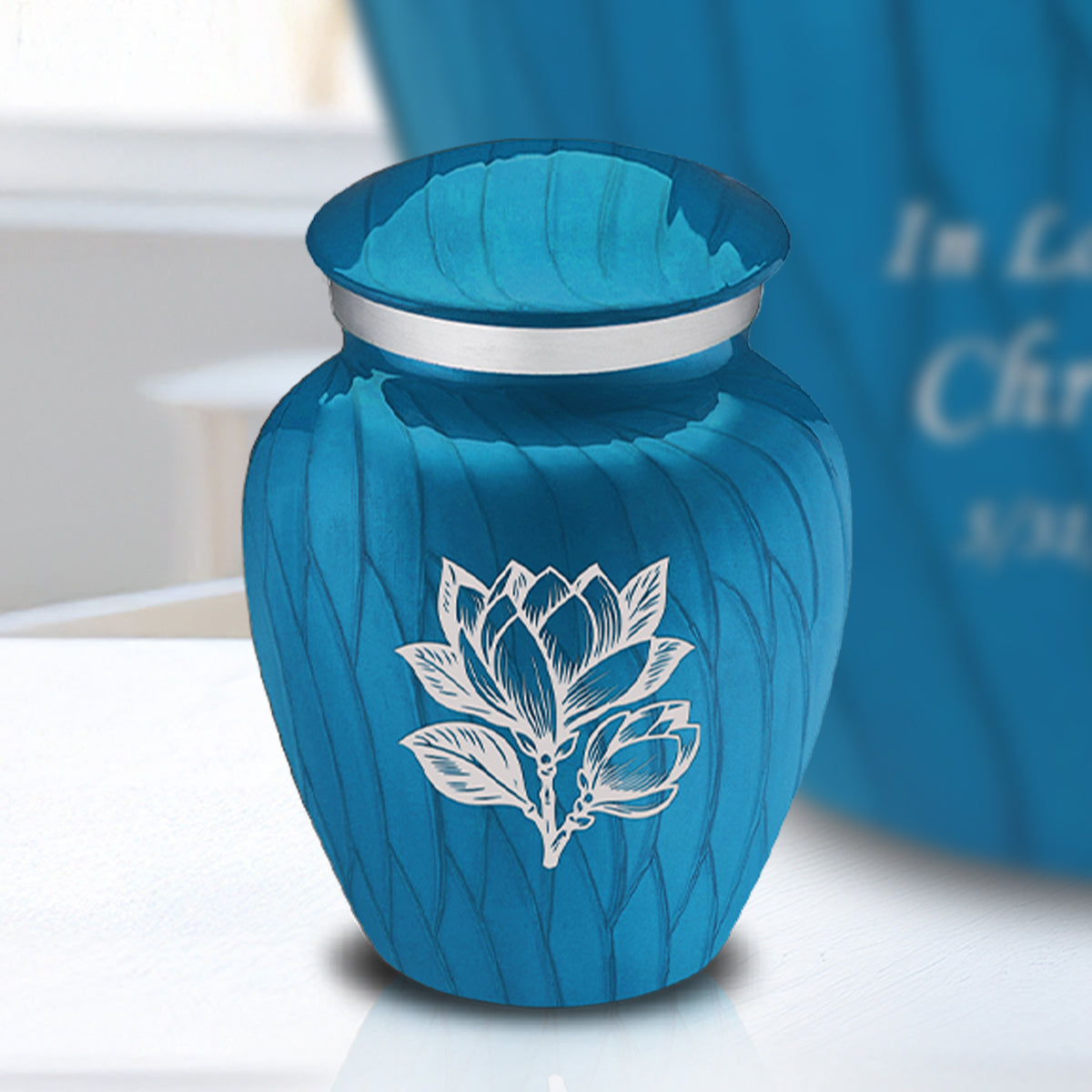 Keepsake Embrace Pearl Racing Blue Magnolia Flower Cremation Urn