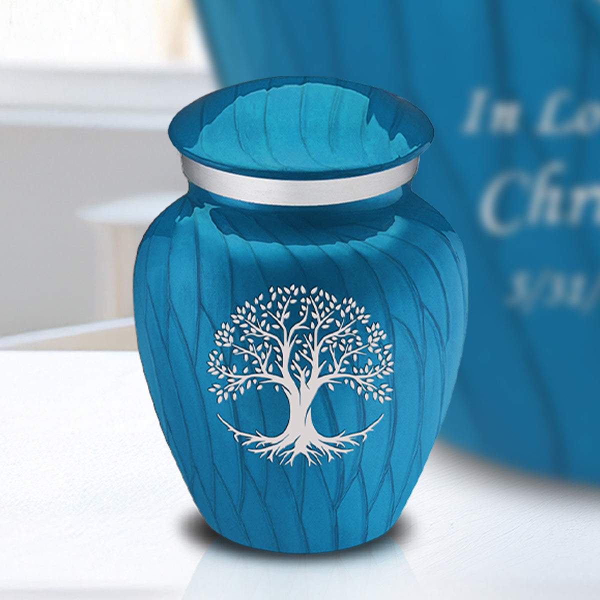 Keepsake Embrace Pearl Racing Blue Tree of Life Cremation Urn