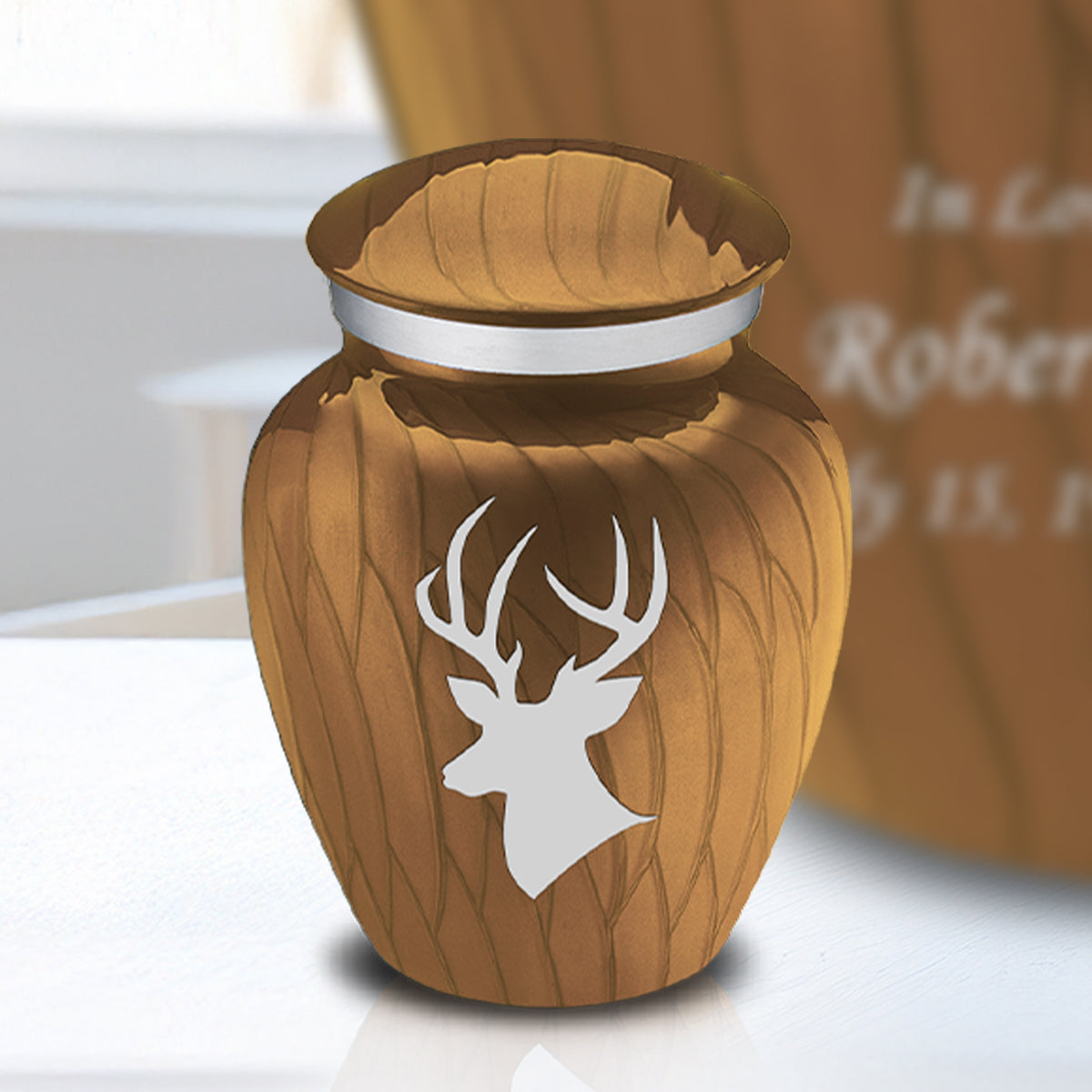 Keepsake Embrace Pearl Gold Deer Cremation Urn