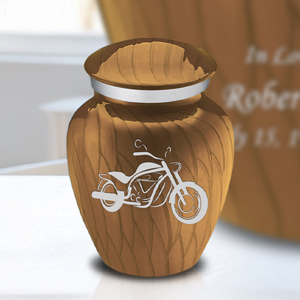 Keepsake Embrace Pearl Gold Motorcycle Cremation Urn