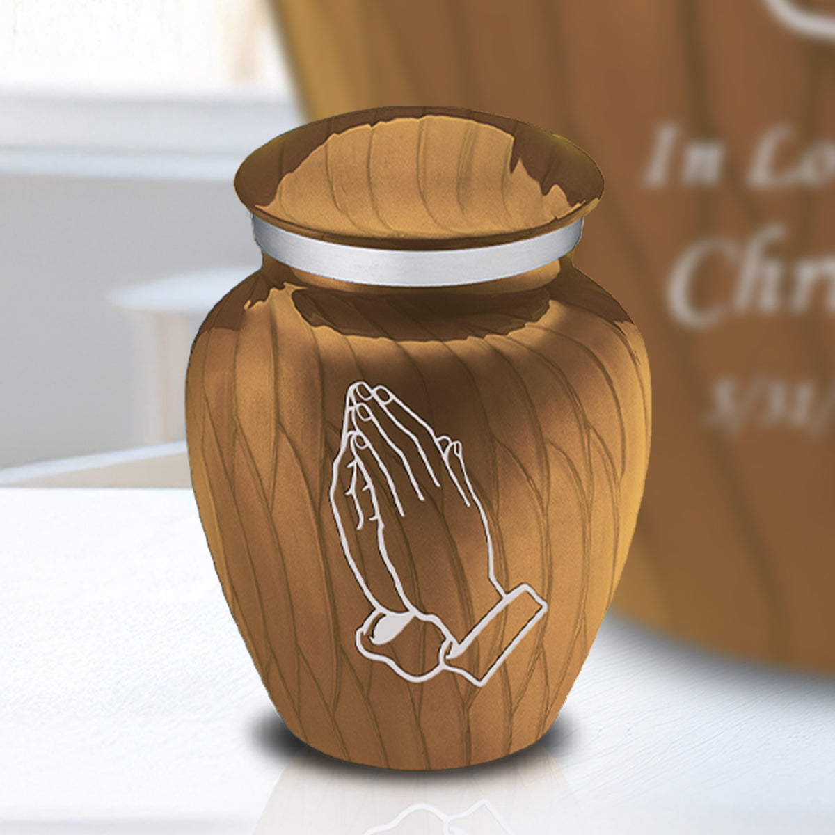Keepsake Embrace Pearl Gold Praying Hands Cremation Urn