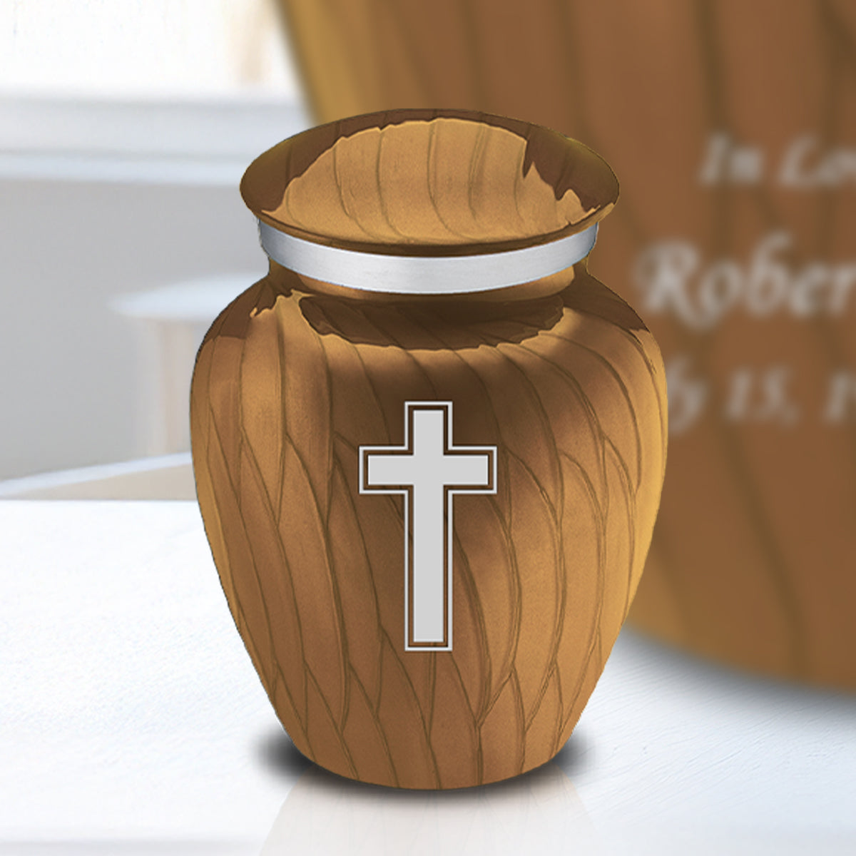 Keepsake Embrace Pearl Gold Simple Cross Cremation Urn