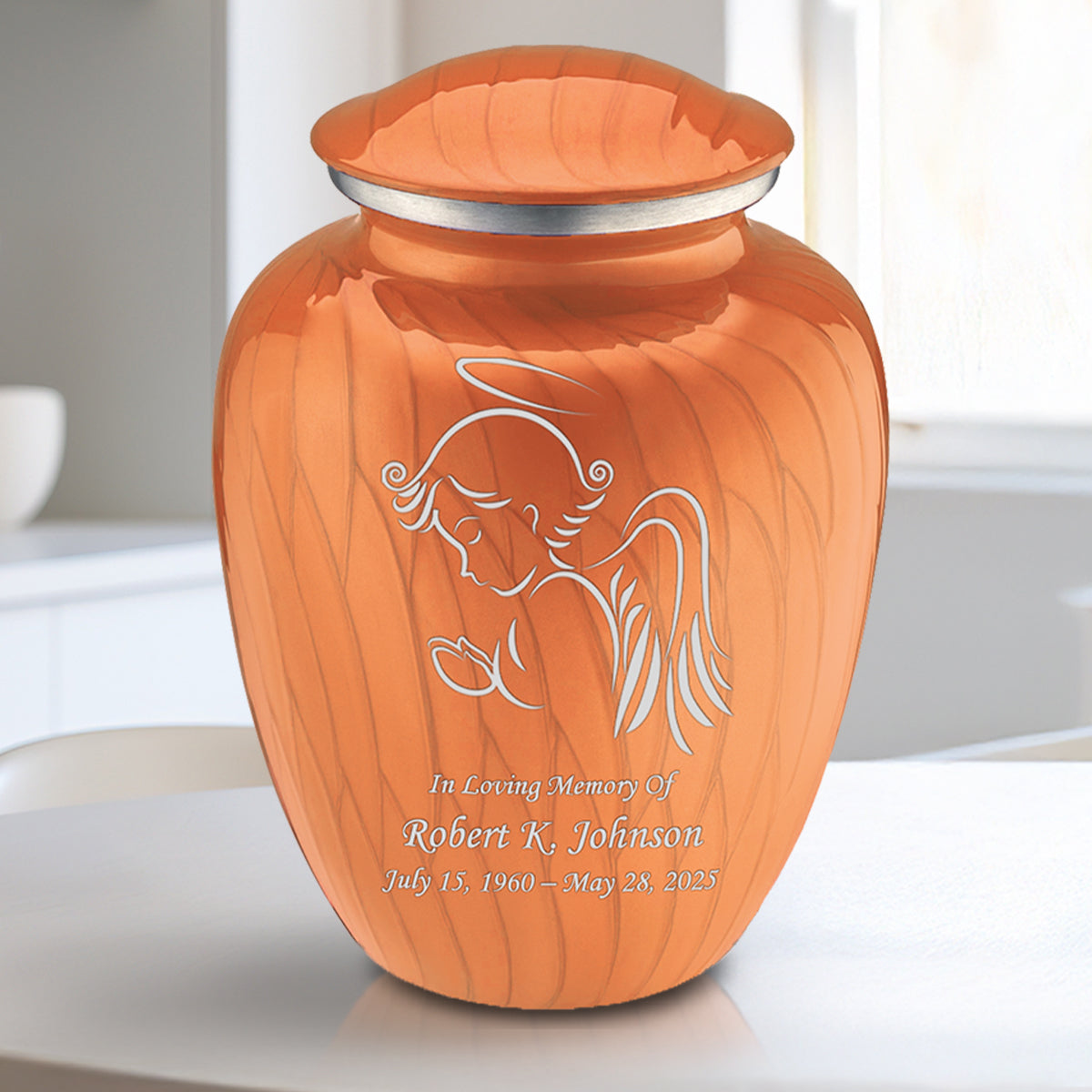 Medium Embrace Pearl Orange Angel Cremation Urn