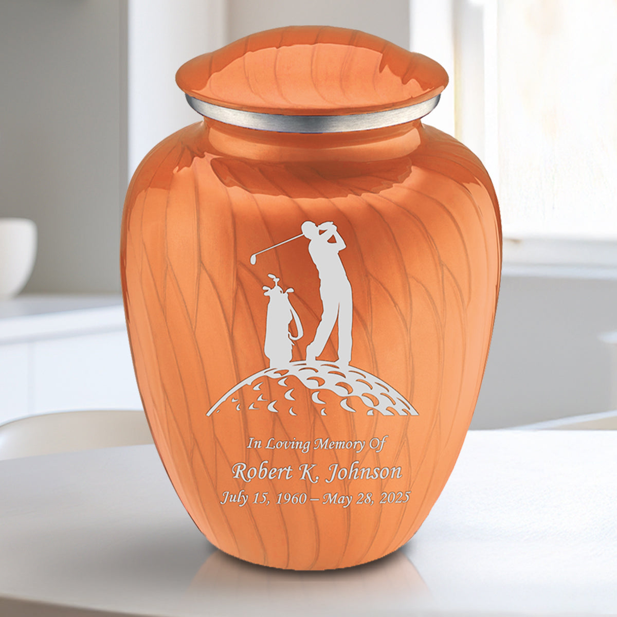 Medium Embrace Pearl Orange Golf Cremation Urn