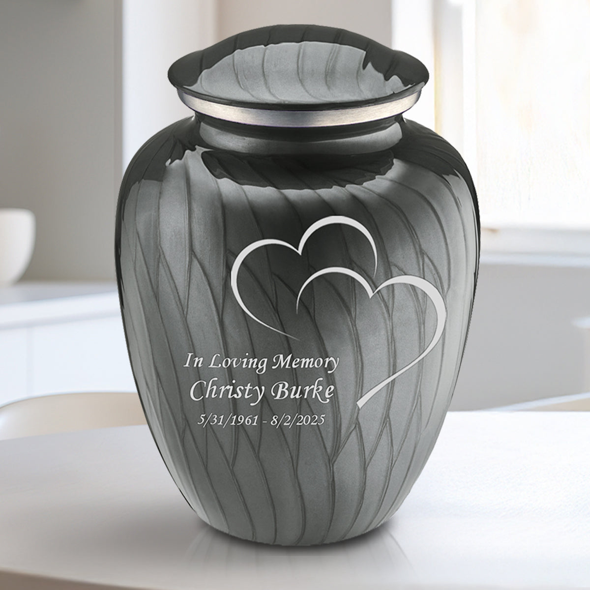 Medium Embrace Pearl Silver Hearts Cremation Urn