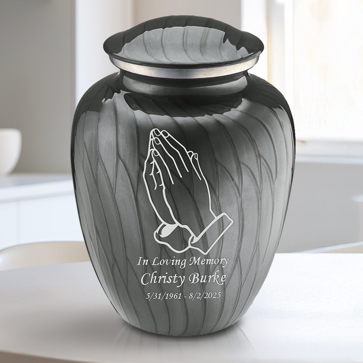 Medium Embrace Pearl Silver Praying Hands Cremation Urn